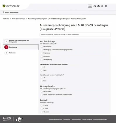 Antragprozess für §70 StVZO
