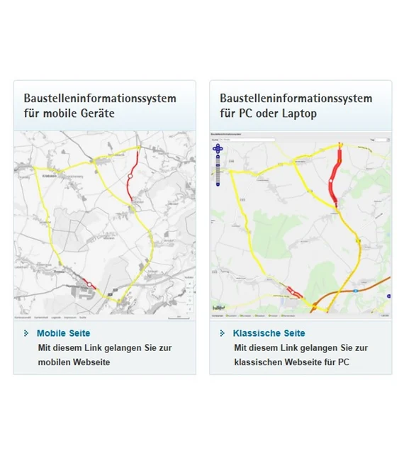 Screenshot der Website des Baustelleninformationsservices Sachsen