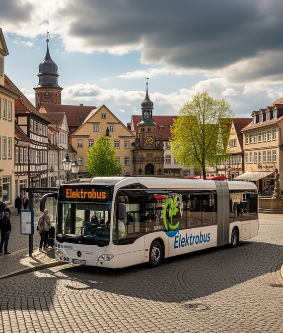Elektrobus in Kleinstadt von Sachsen