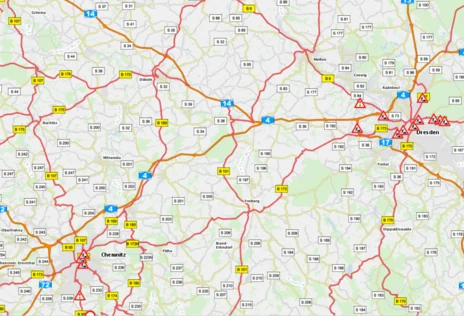 Kartendarstellung des Baustelleninformationssystems Sachsen