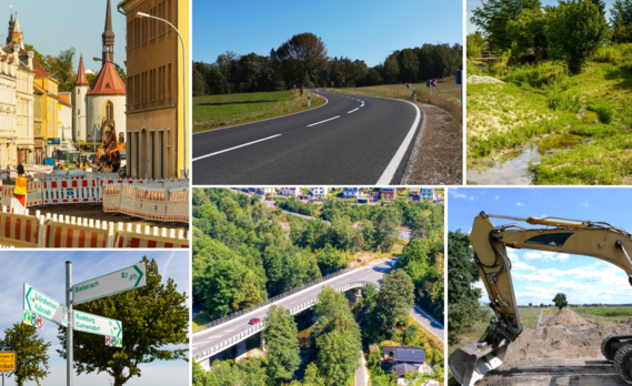 Verschiedene Baumaßnahmen und Aufgaben des LASuV werden abgebildet
