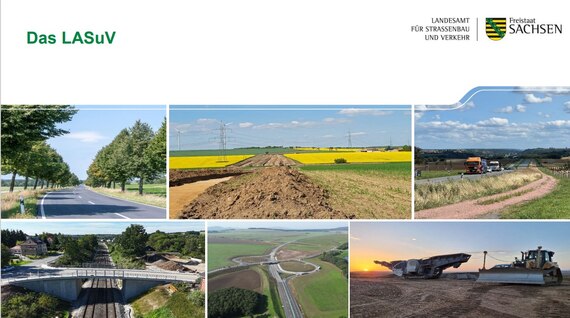 Zusammenstellung von unterschiedlichen Straßenbaumaßnahmen des Freistaates Sachsen